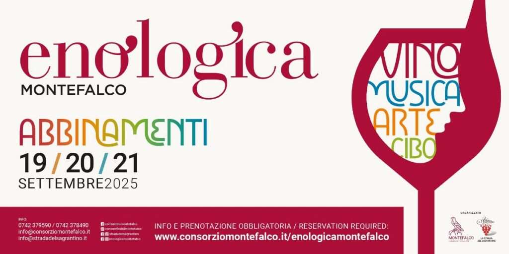 Enologica Montefalco 2025, dal 19 al 21 settembre degustazioni, esperienze, musica e arte nel cuore dell’Umbria.